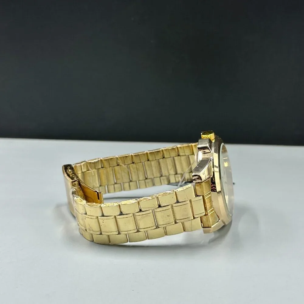 Montres Carlo Watch Men Gold Tone Round 43MM Case New Battery 8.75